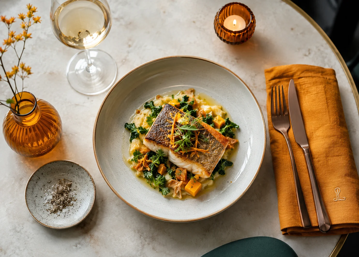 Food and beverage flat lay styled for social content