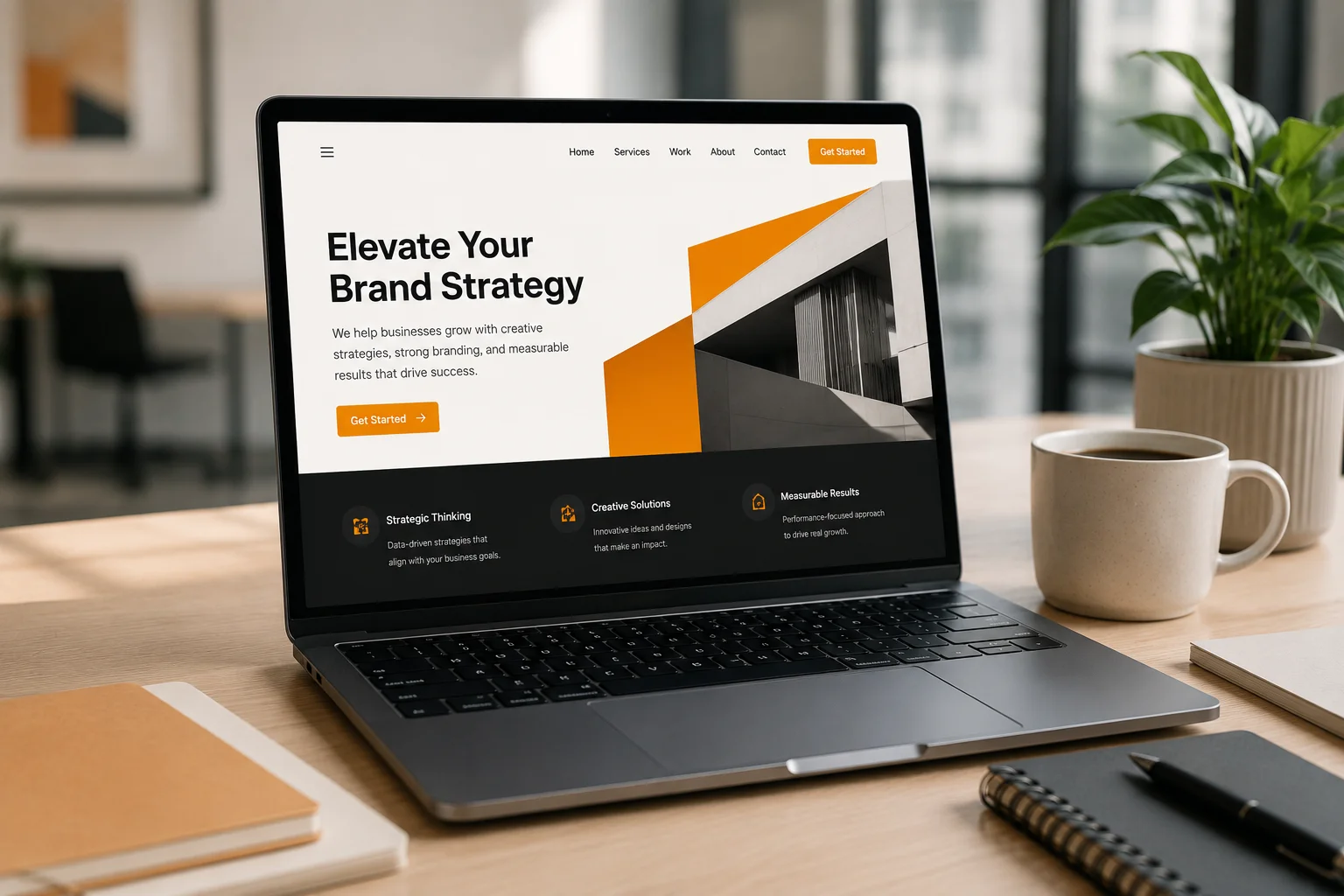 Website homepage design mockup on a laptop screen